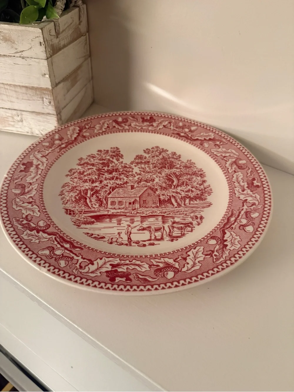 1965 Memory Lane Royal Ironstone Red Transferware Dinner Plate 10” Farmhouse USA